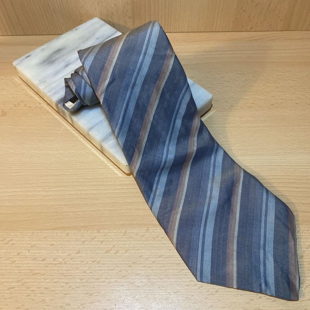 Vintage 1970s Striped Men's Silk Neck Tie Blue Kings Lynn